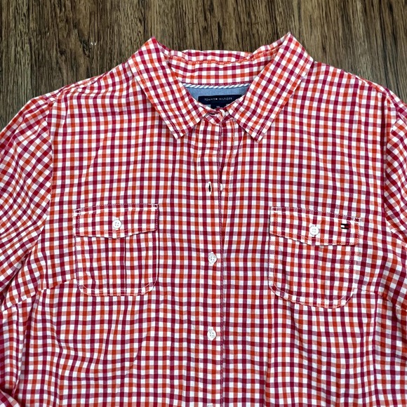 Tommy Hilfiger Orange, Pink + White Long Sleeve Plaid Button Down Shirt Size XXL - Picture 3 of 11